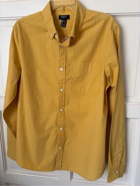 New Forever 21 Yellow Dot-Print Men's Button-Up Shirt
